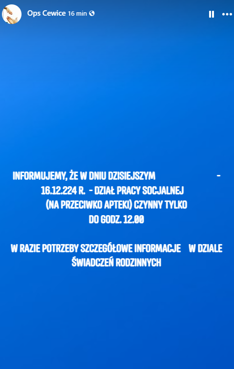 Zdjęcie: INFORMACJA GODZINY PRACY